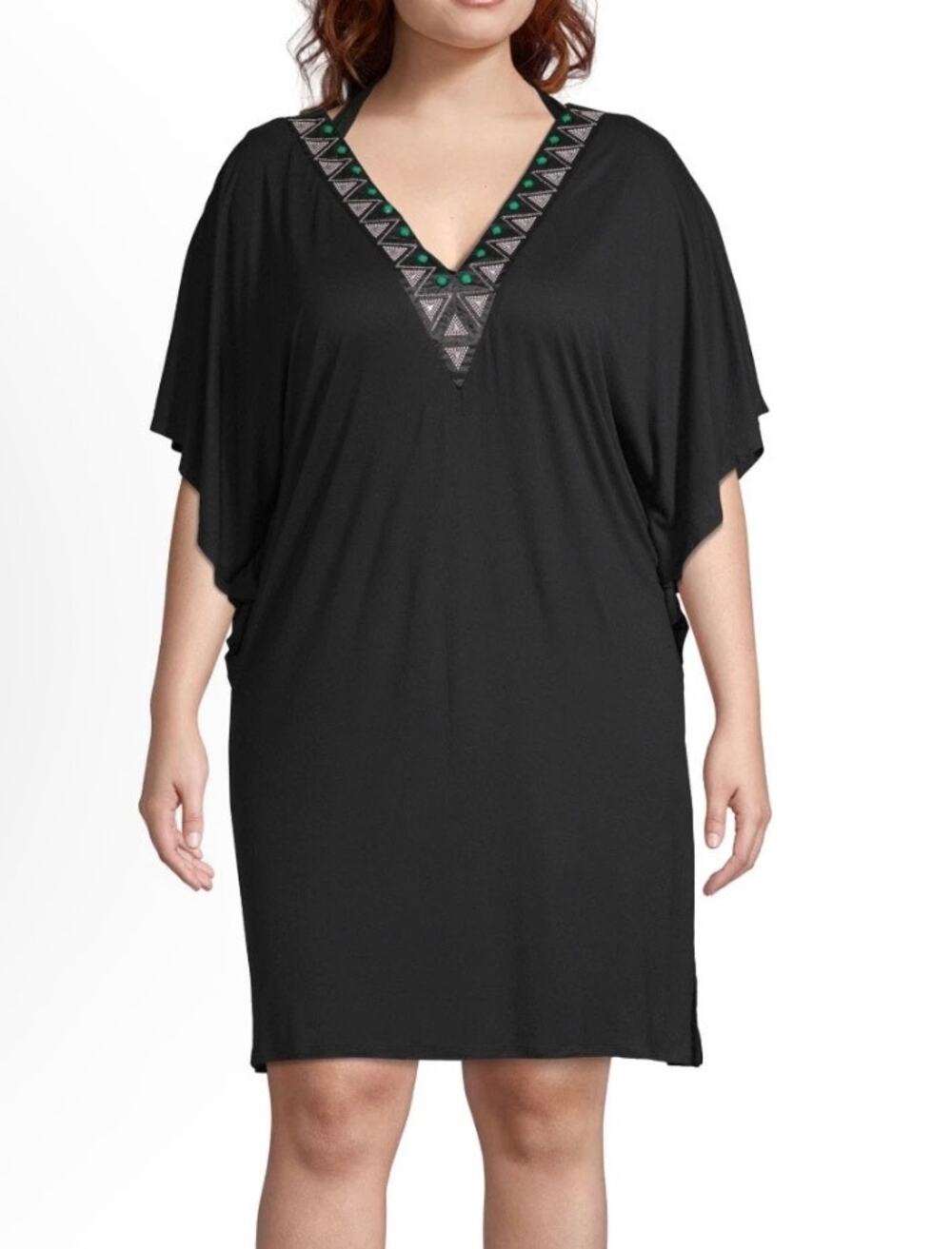 Wearabouts Black V-Neck Embellished Tunic Dress Swim Cover-Up – Size XL